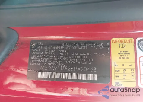 2008 BMW 328I z USA, uszkodzony, nr VIN WBAWL13528PX20463